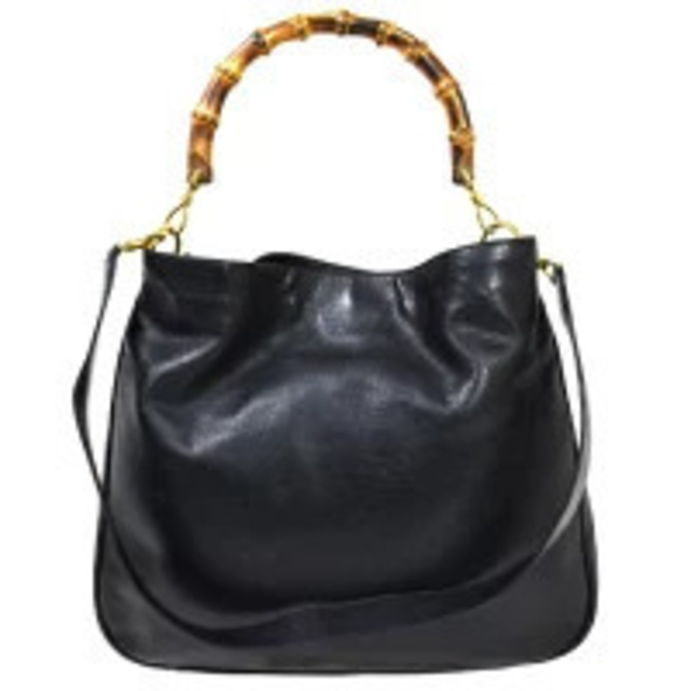 Gucci Bamboo Handbag Shoulder Bag Black Leather
